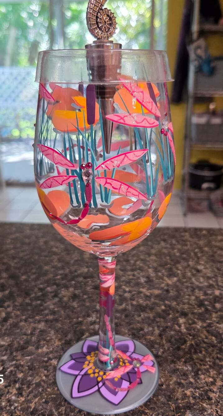Lolita Dragonfly Magic Handpainted Wine Glass with Stopper